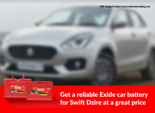 Get a reliable Exide car battery for Your Swift Dz